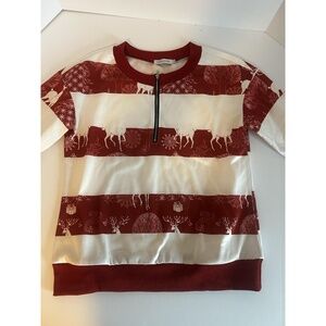 Misslook‎ Women's 1/4 Zip Long Sleeve Pullover Size Medium, Red/ White Christmas